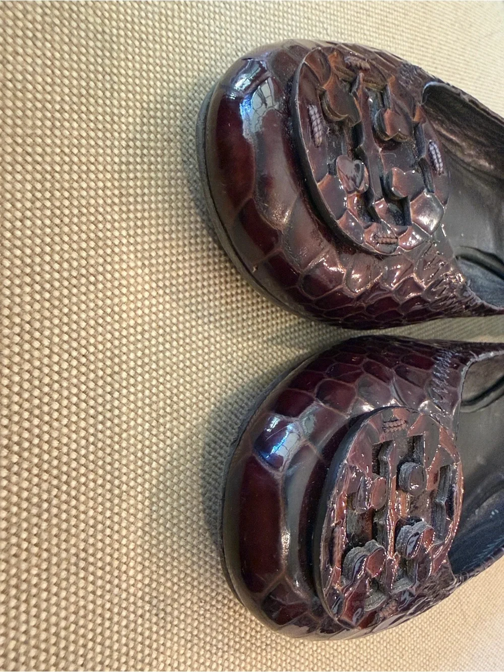 Tory Burch Chocolate Brown Snakeskin embossed Logo Ballet Flats